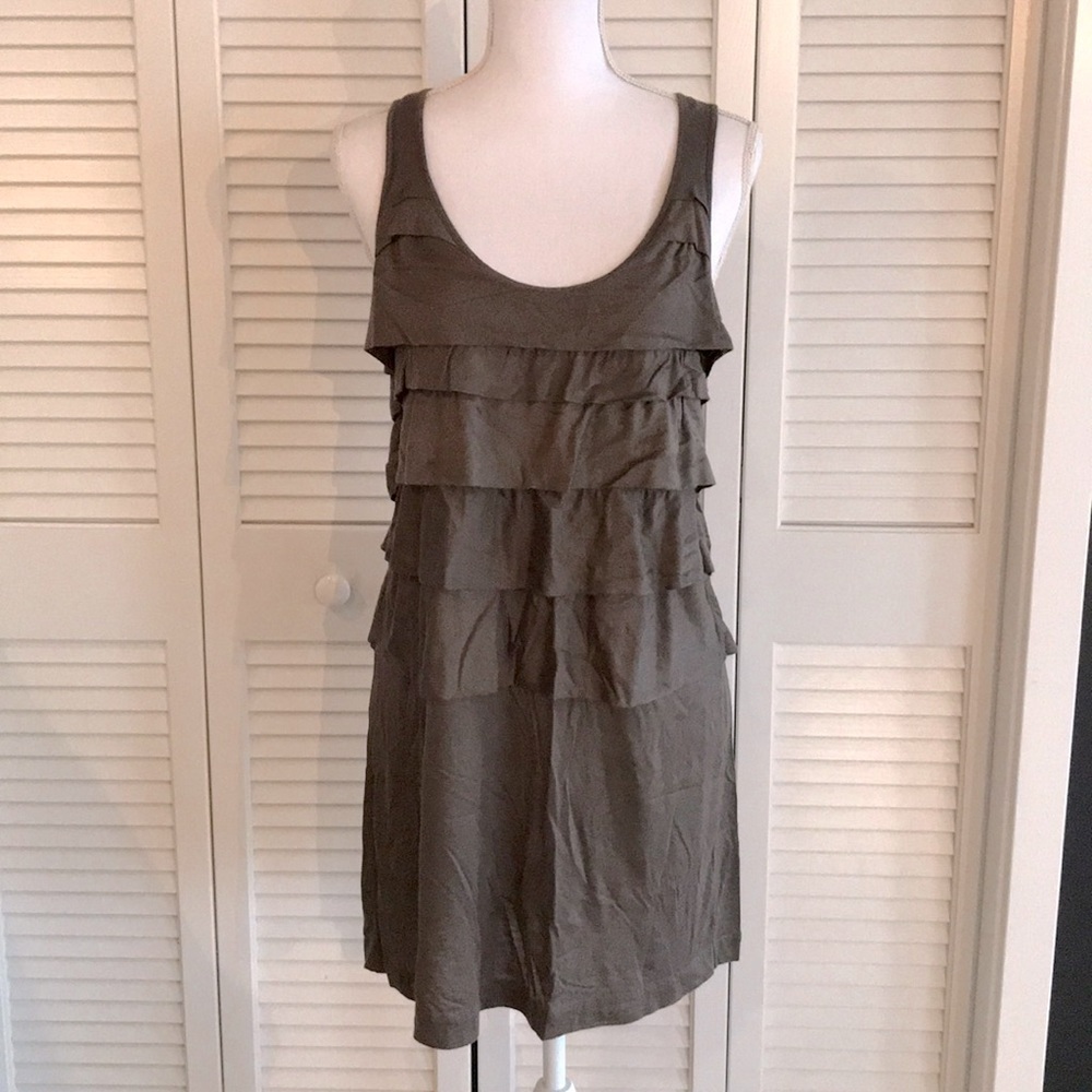 Banana Republic Ruffle Tank Mini Dress Women’s Brown Stretch Scoop Size Medium